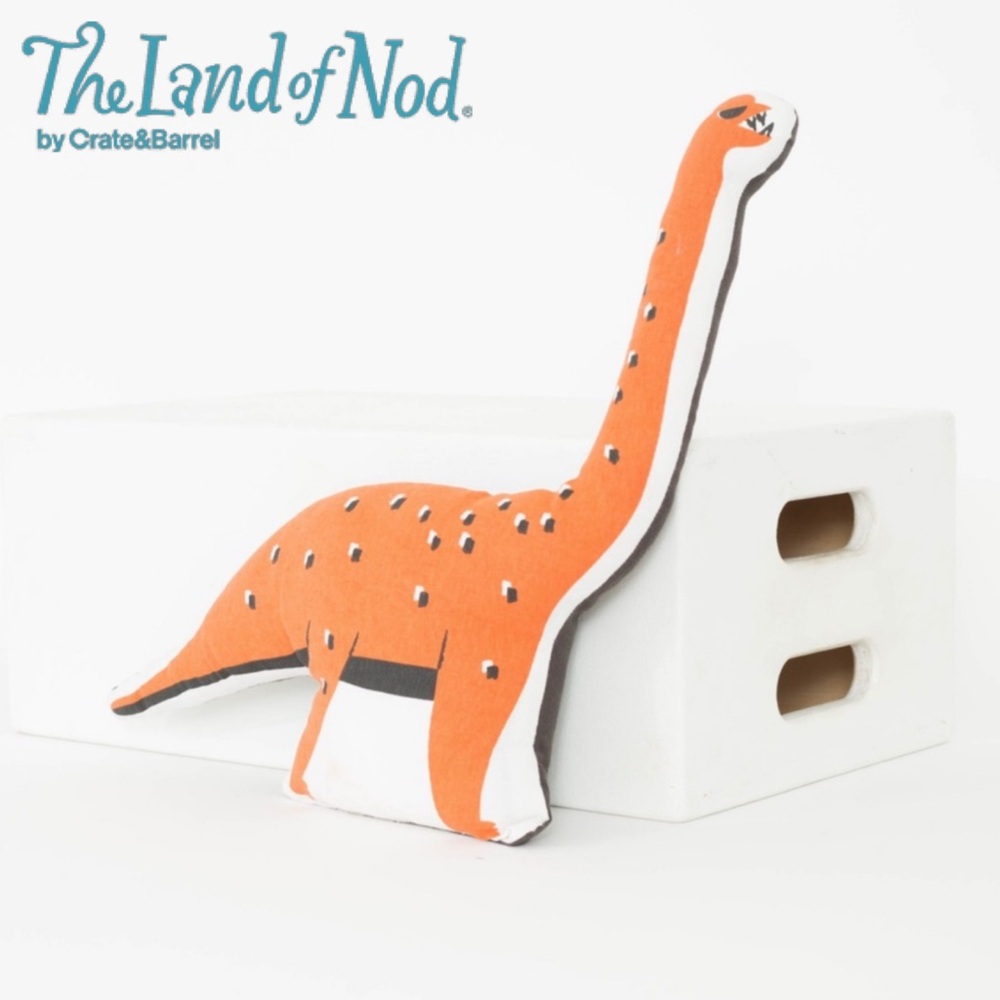 The Land of Nod Orange & White Dinosaur Accent Pillow